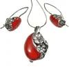 Piękny srebrny komplet koral z kwiatuszkami kolczyki, wisiorek