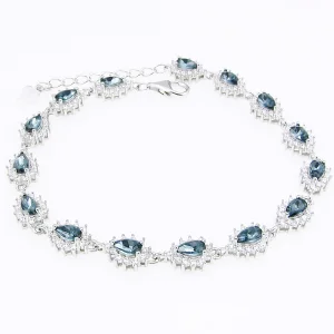 Srebrna bransoletka rodowana z cyrkoniami akwamaryn