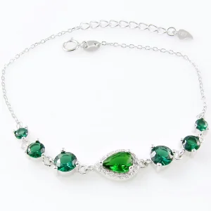 Modna srebrna bransoletka z zielonymi cyrkoniami