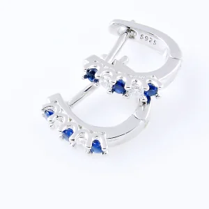 Srebrne kolczyki z cyrkoniami białymi i szafirowymi