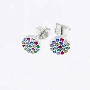 Srebrne kolczyki wysadzane kolorowymi kryształkami