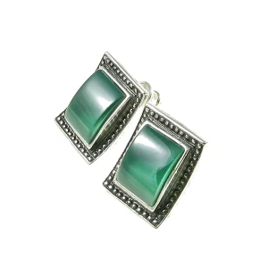 Kolczyki srebrne wkrętki z malachitami