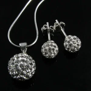 Komplet biżuterii srebrnej kryształowe kule Swarovski