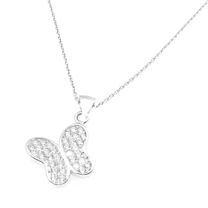 Srebrny motylek z kryształkami na łańcuszku 45 cm, rodowane srebro