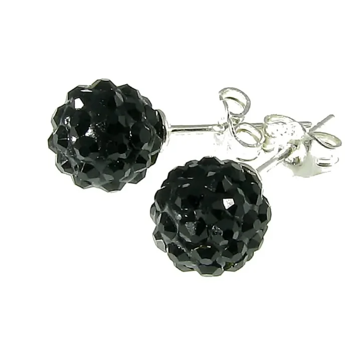 Błyszczące kolczyki srebrne kulki shamballa Swarovski czarne 0,8 cm