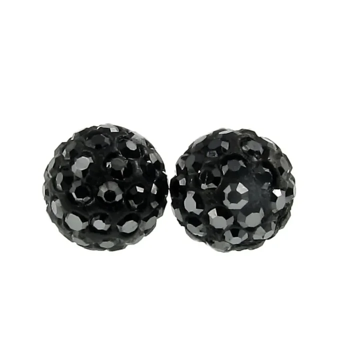 Modne kolczyki srebrne kulki shamballa Swarovski czarne 1 cm