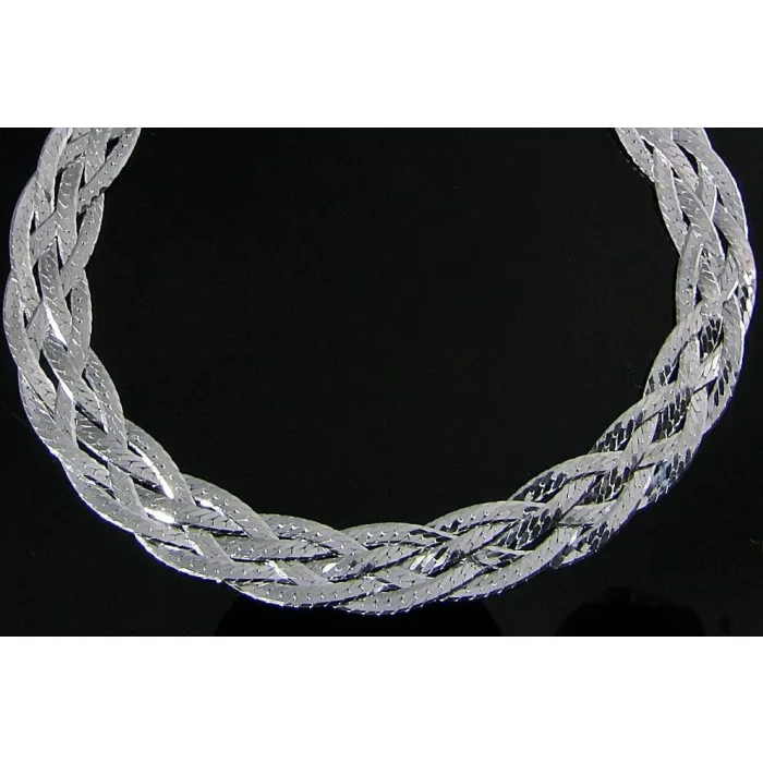 Błyszczący srebrny damski naszyjnik warkocz 50 cm
