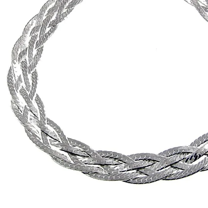 Błyszczący srebrny damski naszyjnik warkocz 50 cm