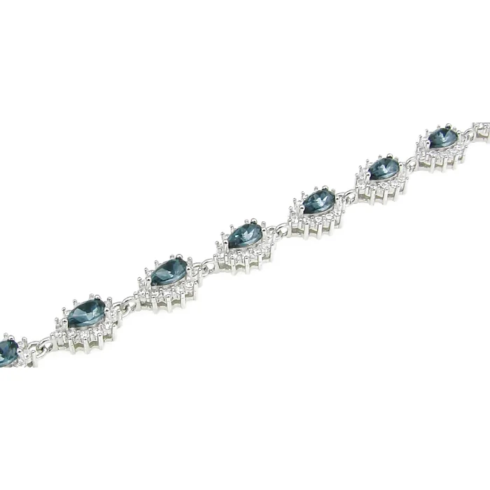 Srebrna bransoletka rodowana z cyrkoniami akwamaryn