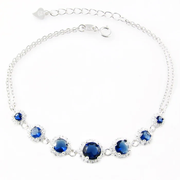 Elegancka srebrna bransoletka z szafirowymi cyrkoniami