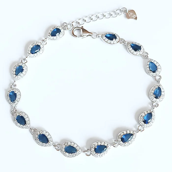 Piękna srebrna bransoletka rodowana z szafirkami