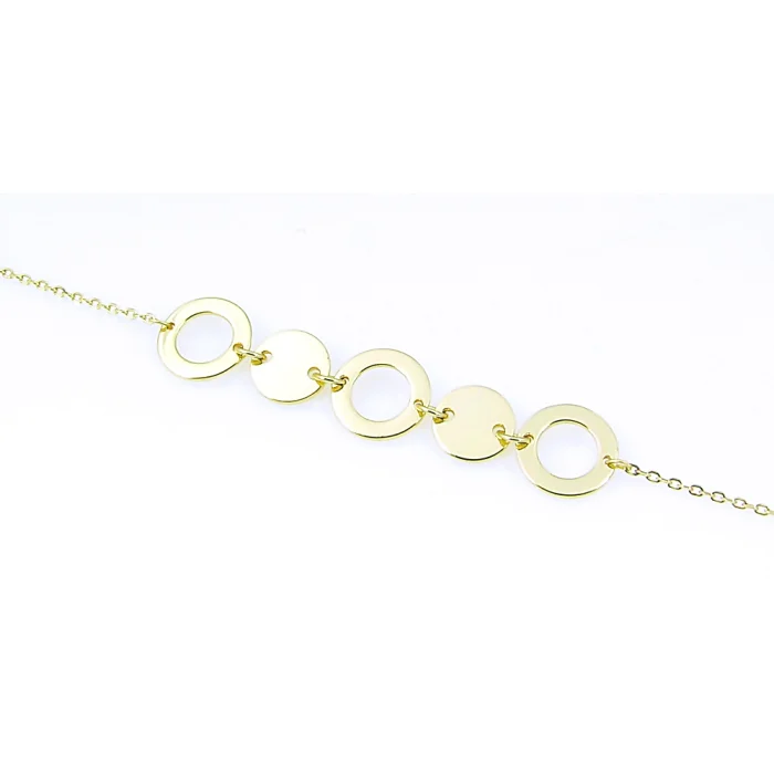 Modna srebrna bransoletka pozłacana z kółkami