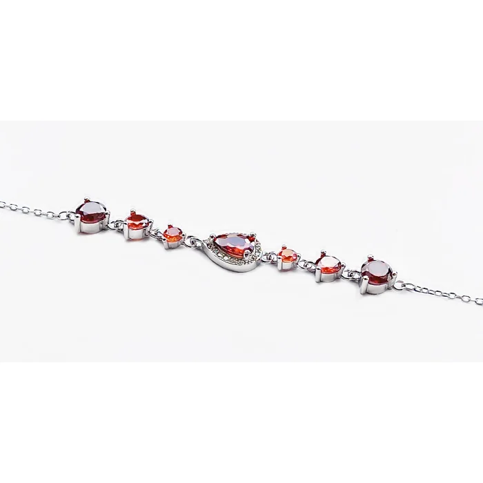 Gustowny srebrny komplet rodowany z cyrkoniami bordo