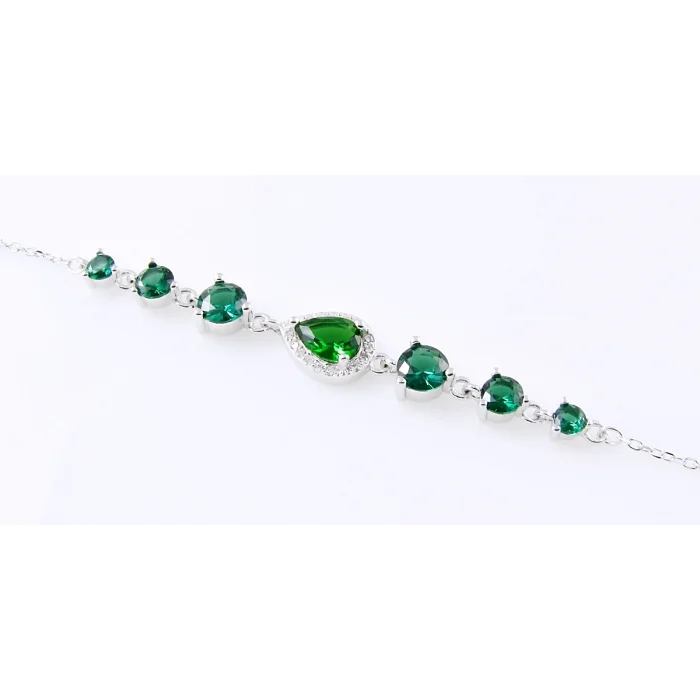 Modna srebrna bransoletka z zielonymi cyrkoniami