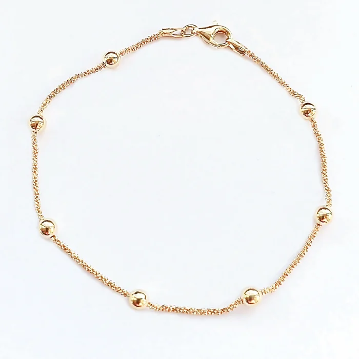 Pozłacana srebrna bransoletka daisy z kuleczkami