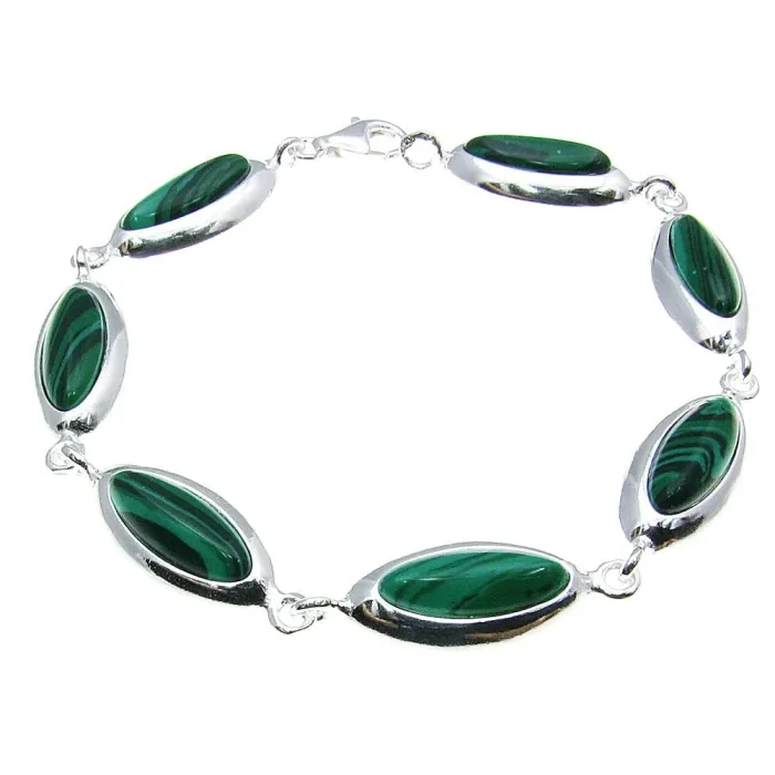 Elegancka bransoletka srebrna z malachitami