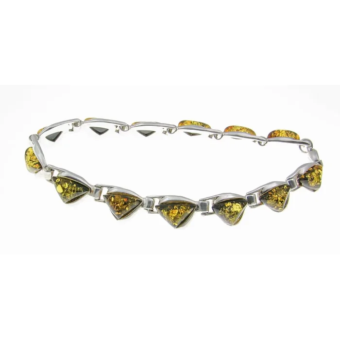 Elegancka srebrna bransoletka z bursztynami