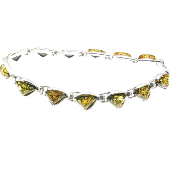 Elegancka srebrna bransoletka z bursztynami