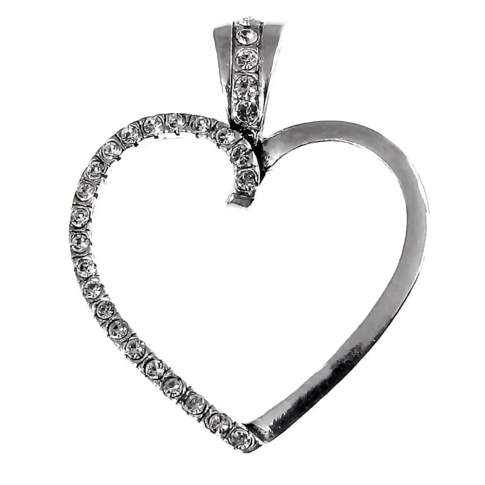 Eleganckie, duże srebrne serce wysadzane kryształkami