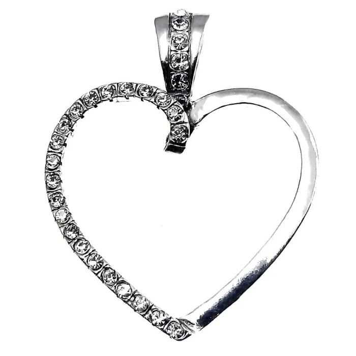 Eleganckie, duże srebrne serce wysadzane kryształkami