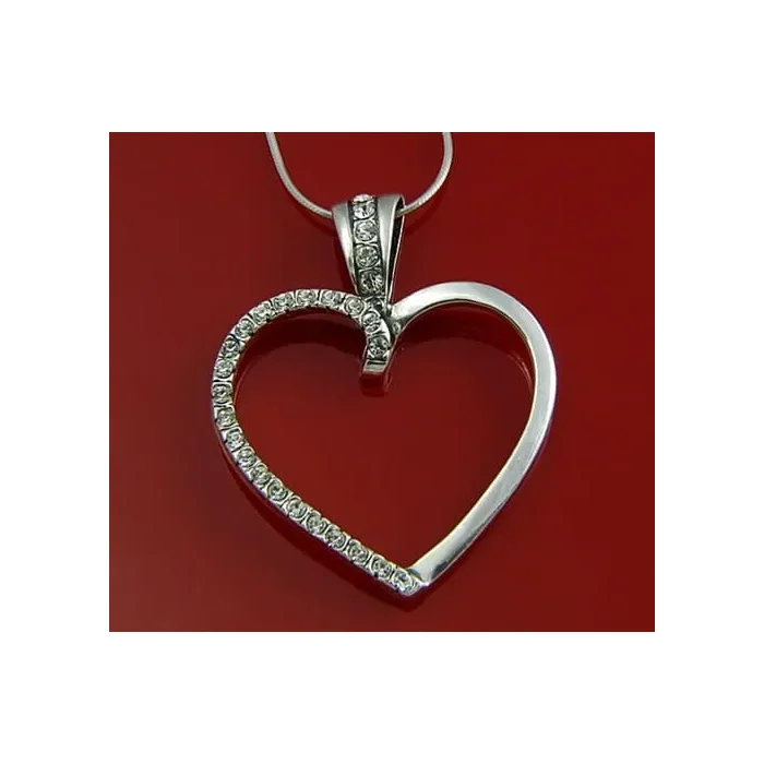 Eleganckie, duże srebrne serce wysadzane kryształkami