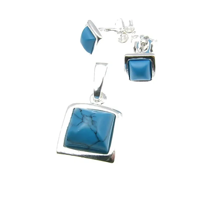Gustowne srebrne kolczyki z turkusem kwadraciki