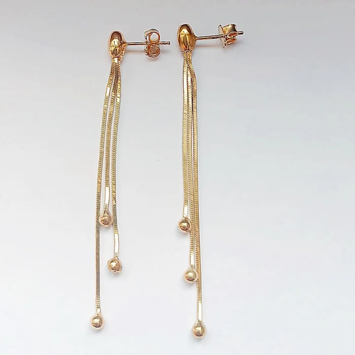 Pozłacane dłuższe kolczyki srebrne linki z kuleczkami