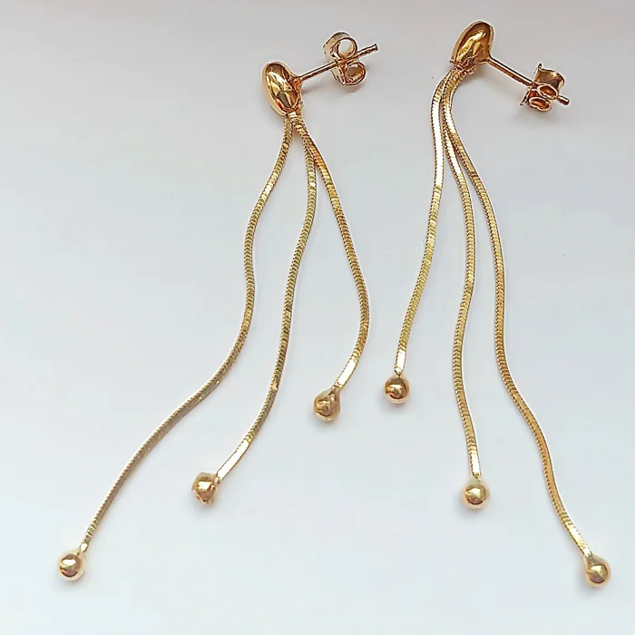 Pozłacane dłuższe kolczyki srebrne linki z kuleczkami