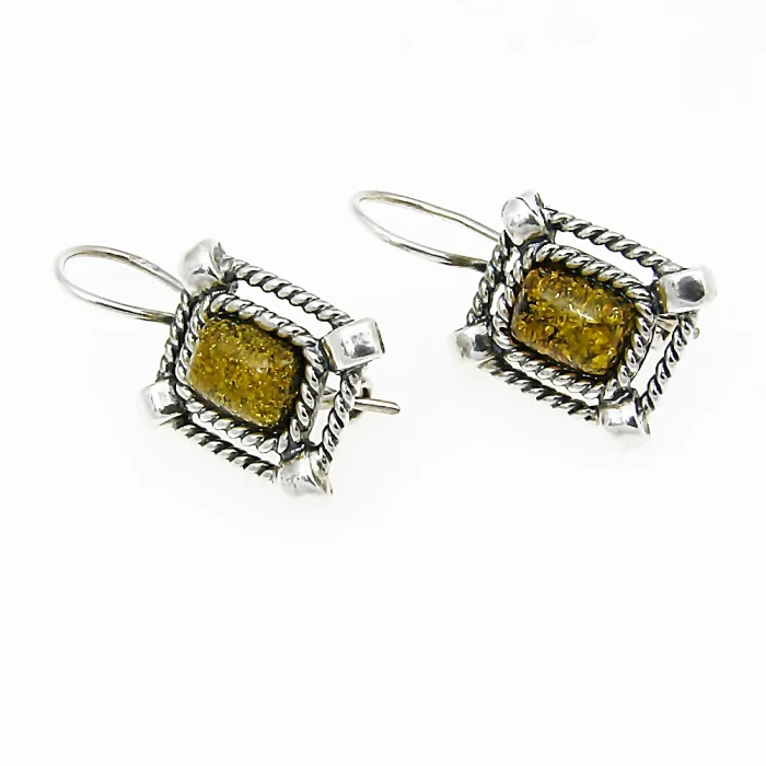 Kolczyki srebrne z bursztynami