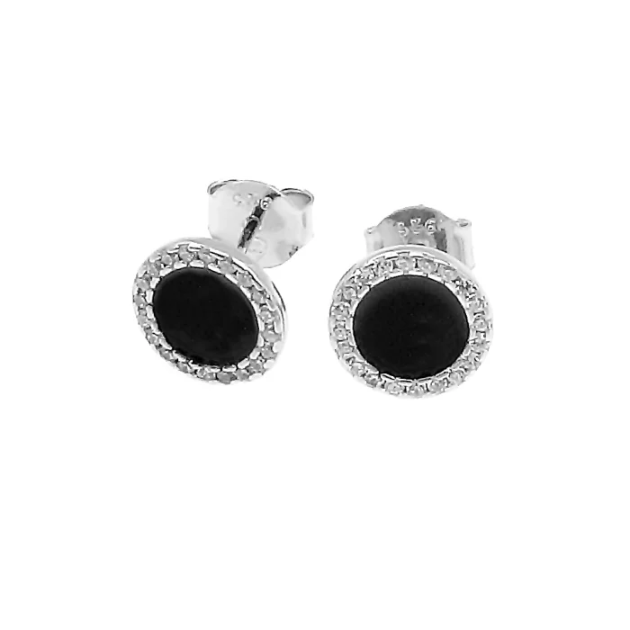 Srebrne kolczyki z czarnym i kryształkami 9 mm