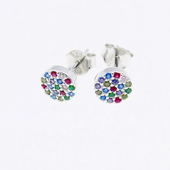 Srebrne kolczyki wysadzane kolorowymi kryształkami