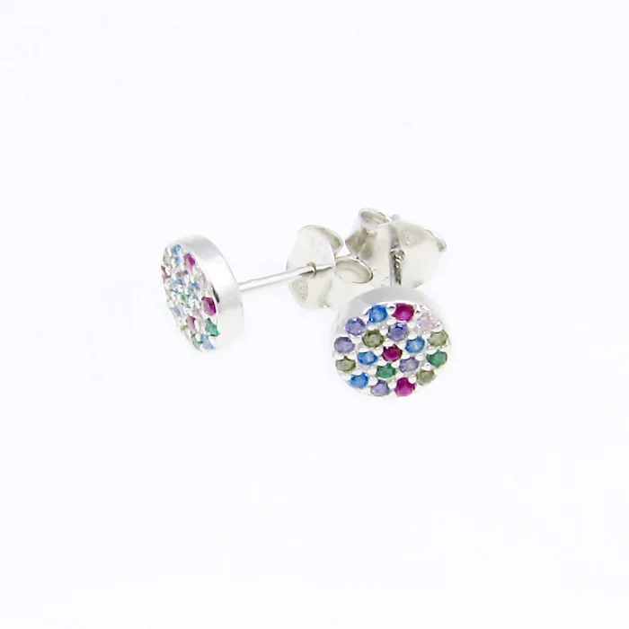 Srebrne kolczyki wysadzane kolorowymi kryształkami