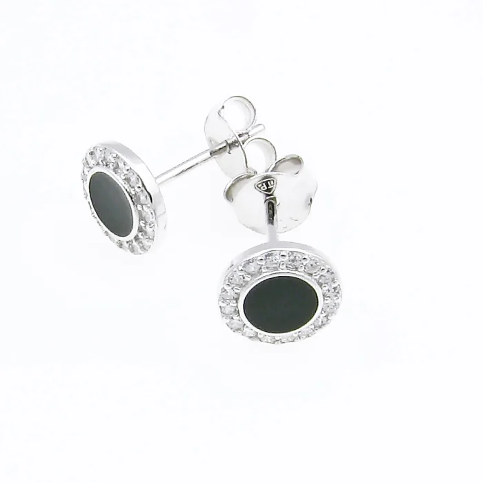 Srebrne kolczyki czarne kółeczka wysadzane kryształkami