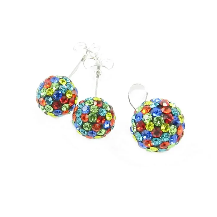 Modny srebrny komplecik kulki Swarovski multikolor