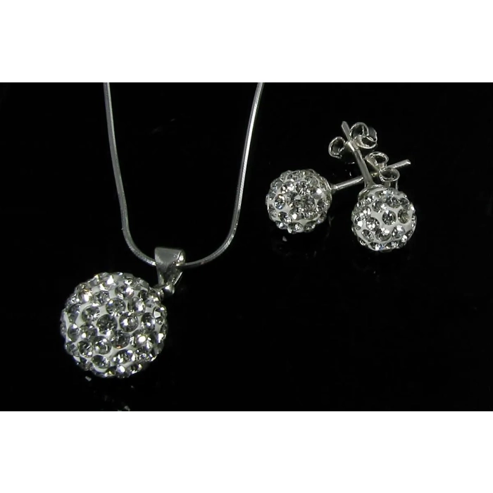 Komplet biżuterii srebrnej kryształowe kulki Swarovski