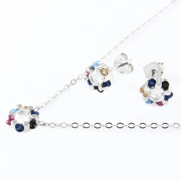 Srebrny komplet z kolorowymi kryształkami