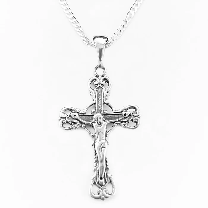 Łańcuszek srebrny pancerka z krzyżykiem 55 cm