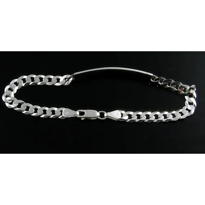 Męska klasyczna srebrna bransoletka z płytką 21 cm