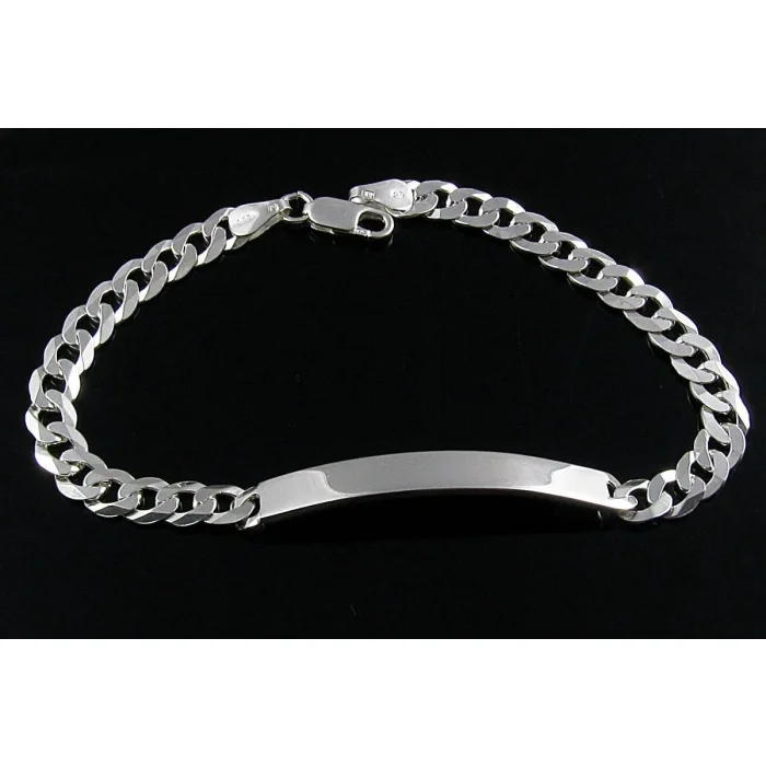 Męska klasyczna srebrna bransoletka z płytką 21 cm