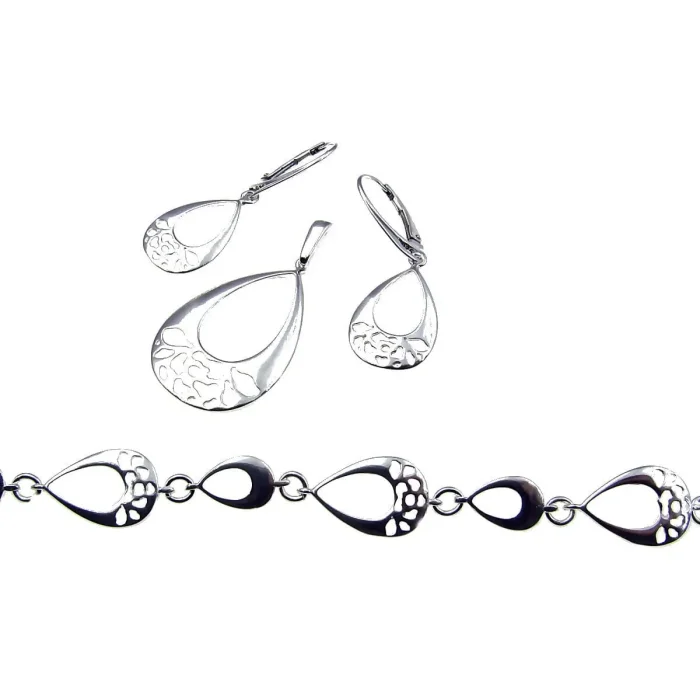 Oryginalny srebrny komplecik łezki kolczyki, wisiorek