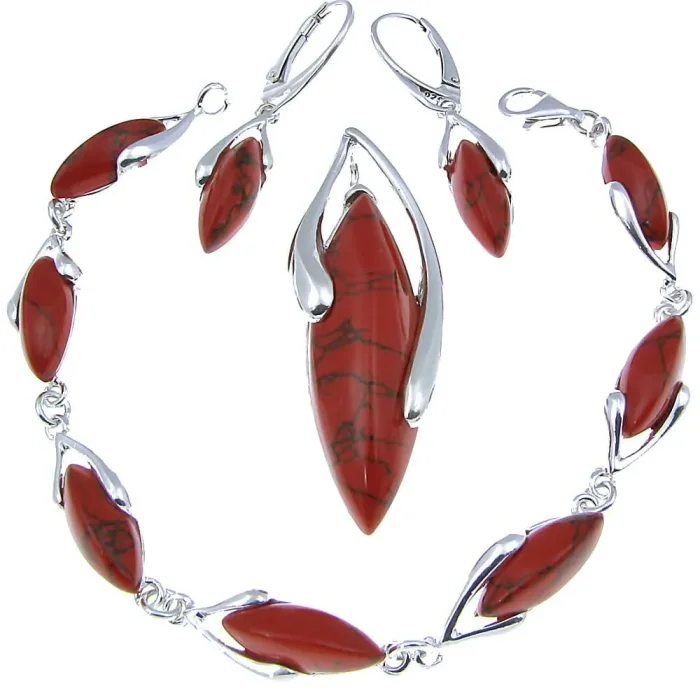 Oryginalny srebrny komplet z koralami