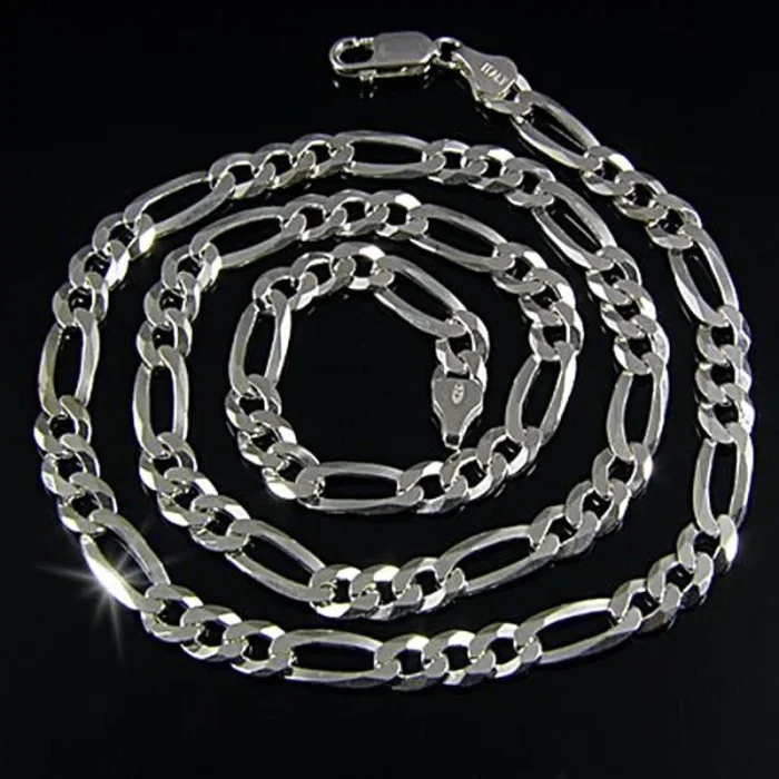 Piękny, masywny męski łańcuch srebrny figaro 50