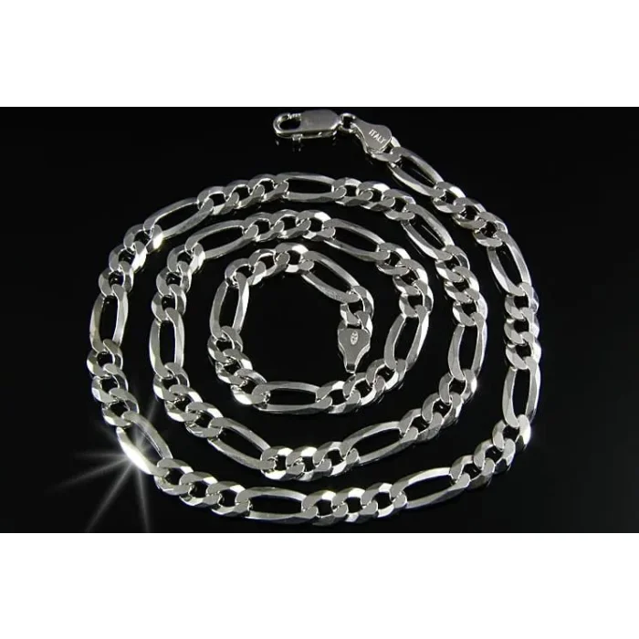 Piękny, masywny męski łańcuch srebrny figaro 50