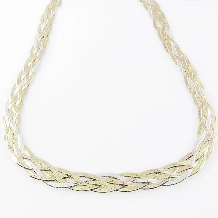 Pozłacany srebrny damski naszyjnik warkocz 50 cm