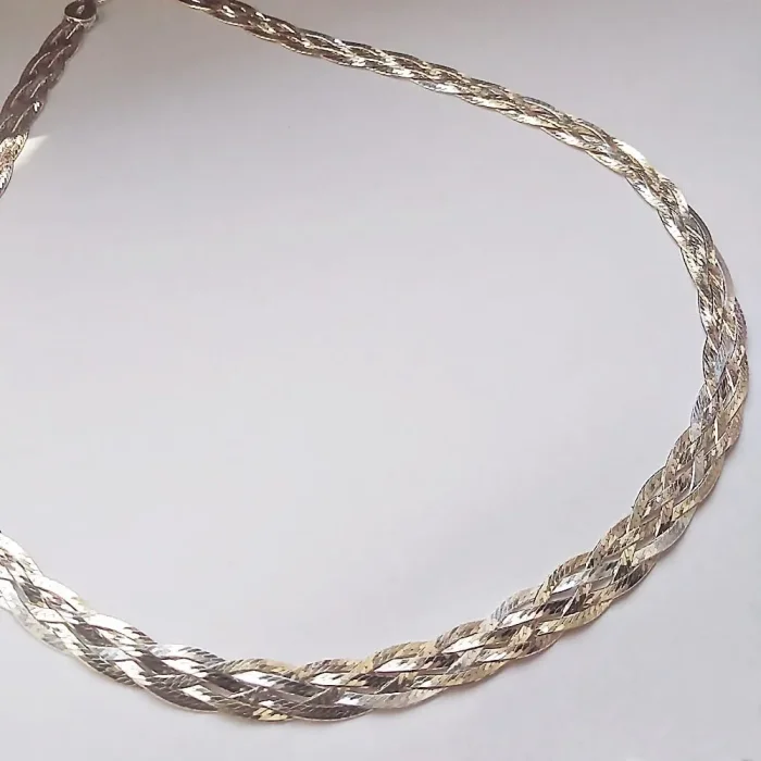 Pozłacany srebrny damski naszyjnik warkocz 50 cm