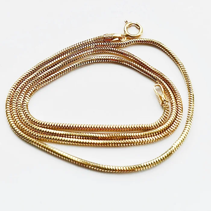 Krótki pozłacany srebrny łańcuszek żmijka okrągła snake 42 cm