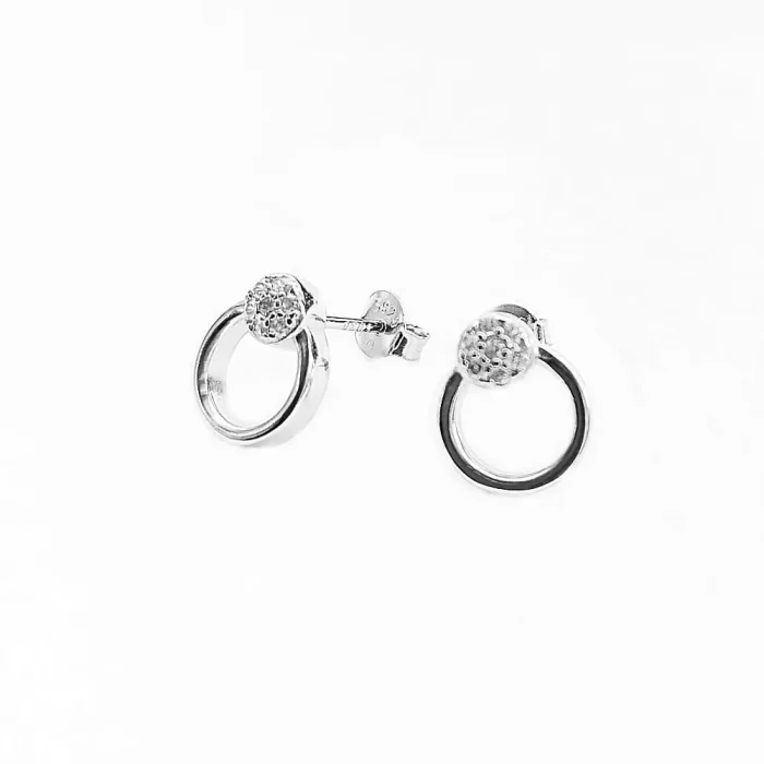 Srebrne kolczyki kółeczka z kryształkami na sztyft