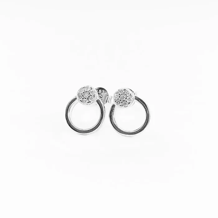 Srebrne kolczyki kółeczka z kryształkami na sztyft