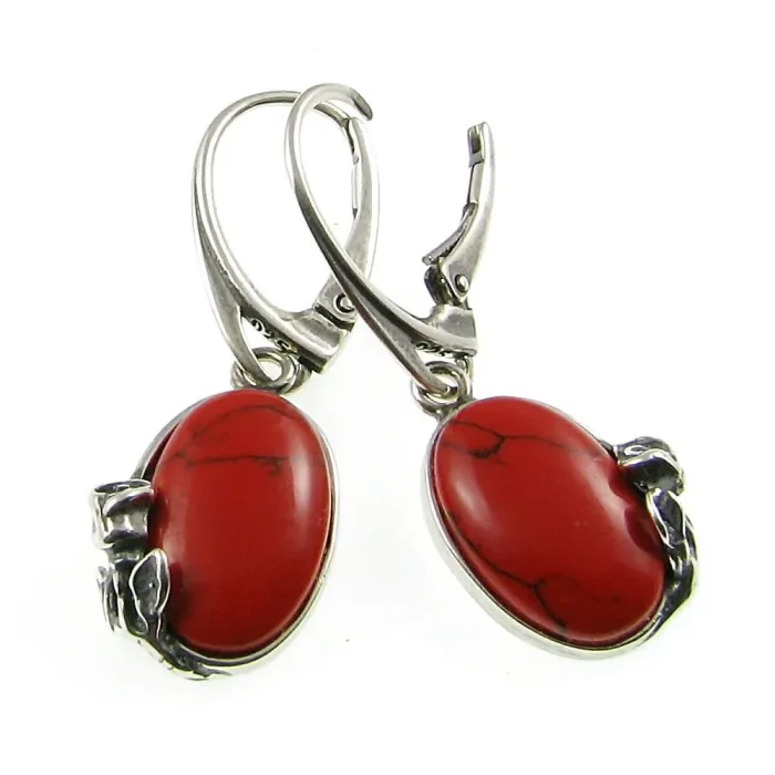 Stylowe srebrne kolczyki z koralami angielskie zapięcie