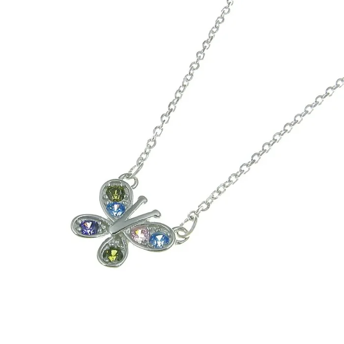 Uroczy srebrny naszyjnik motylek z kryształkami